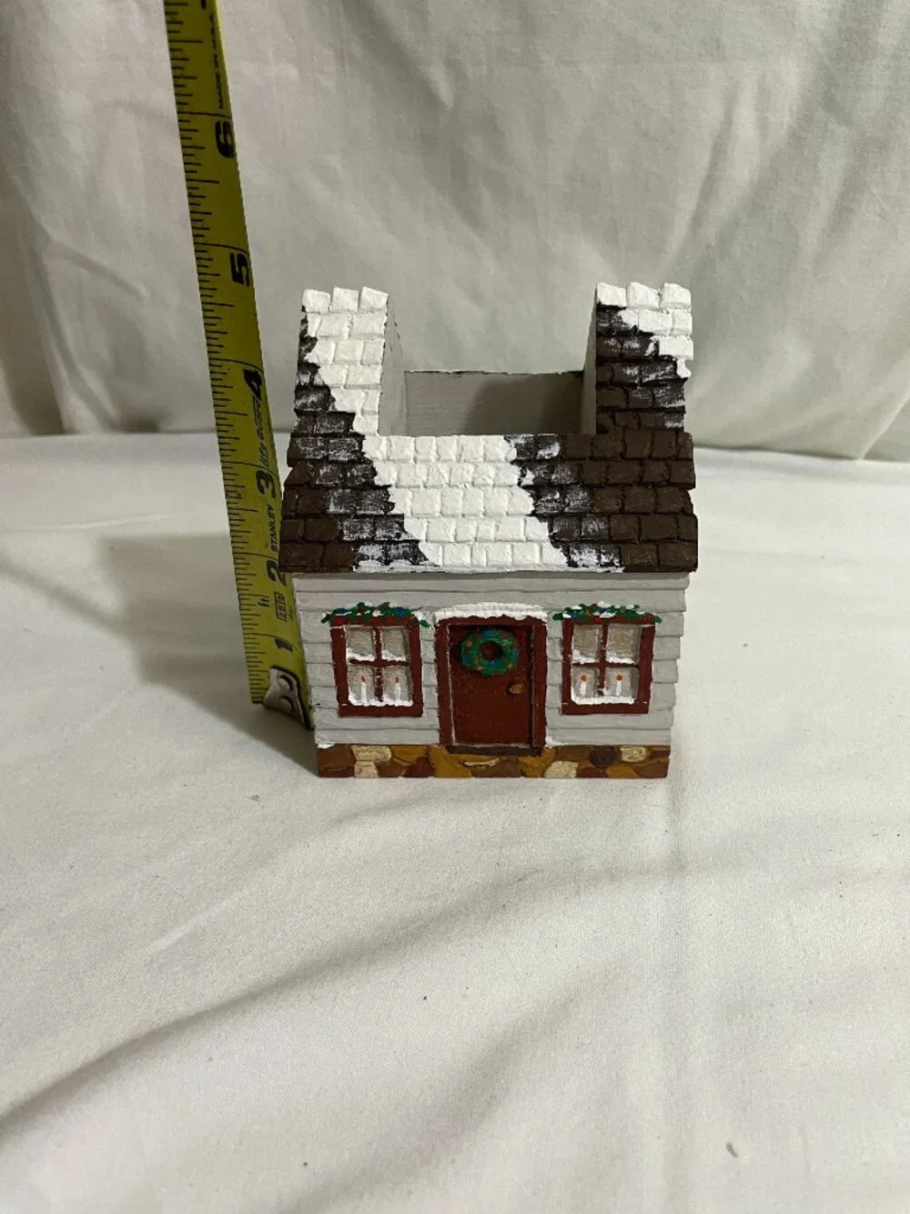 Hand Painted Wooden Christmas Cottage House Planter Trinket Holder Decor 4